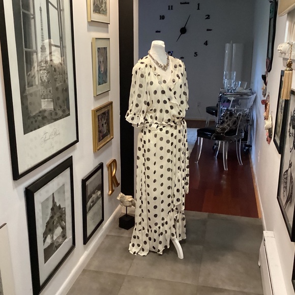 Superb LC Lauren Chiffon Ivory and Black Polka Dot Dress XXL 2X 16 18 20 Plus XL - Picture 3 of 5